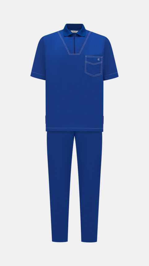 طقم سكرب - أزرق ملكي بخياطة بيضاء