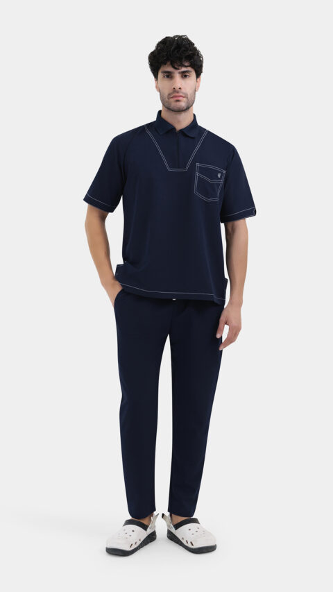 طقم سكرب - أزرق كحلي بخياطة بيضاء