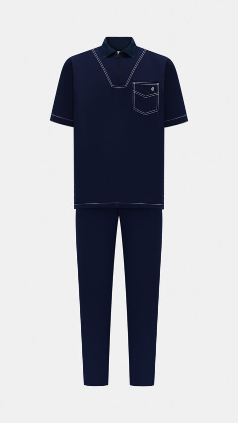 طقم سكرب - أزرق كحلي بخياطة بيضاء